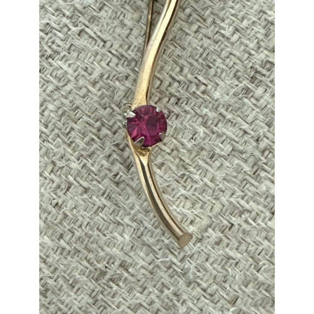 Vintage Red Pink Rhinestone Flower Brooch Gold Tone Floral Pin‎ Statement